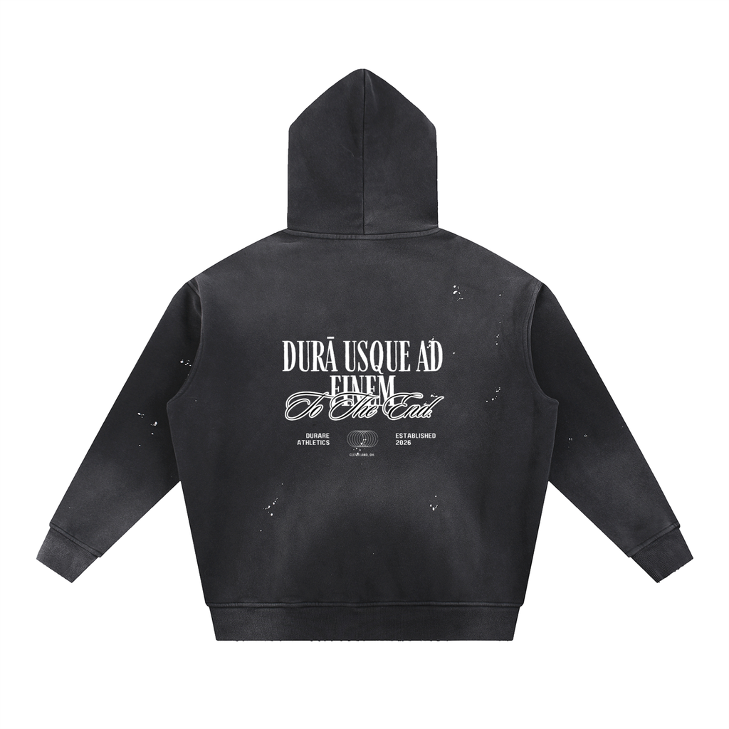 To The End Vintage Washed Frayed Fleece Hoodie