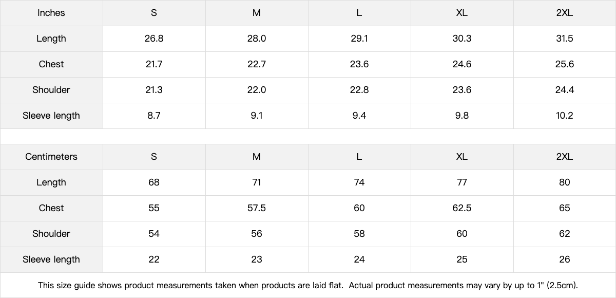 Durare Graffiti Tee size guide chart with measurements in inches and centimeters for S, M, L, XL, and 2XL.