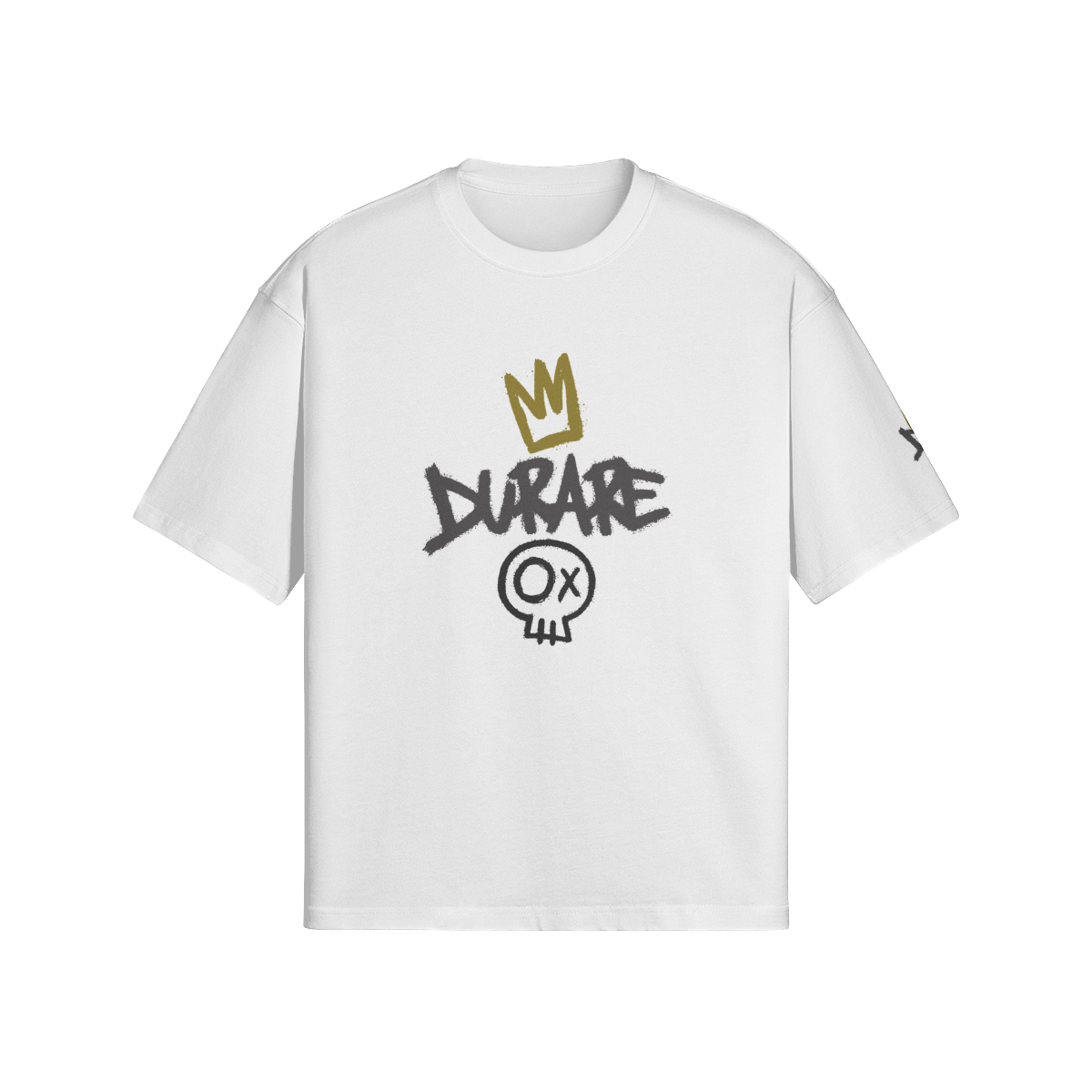 Durare Graffiti Tee featuring a white boxy t-shirt with graphic design and modern streetwear style.