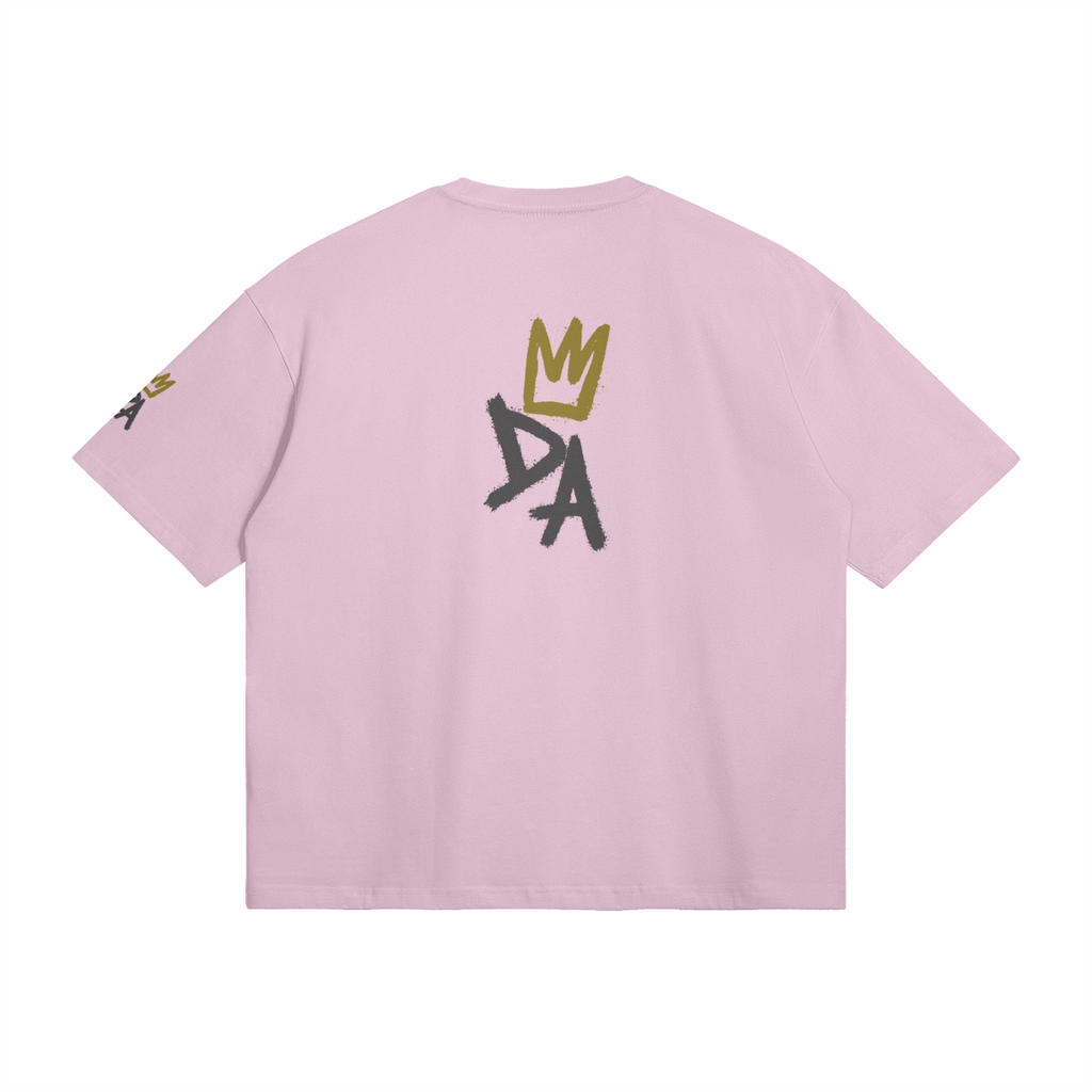 Back view of the Durare Graffiti Tee in pink color with a bold DA logo and crown design.
