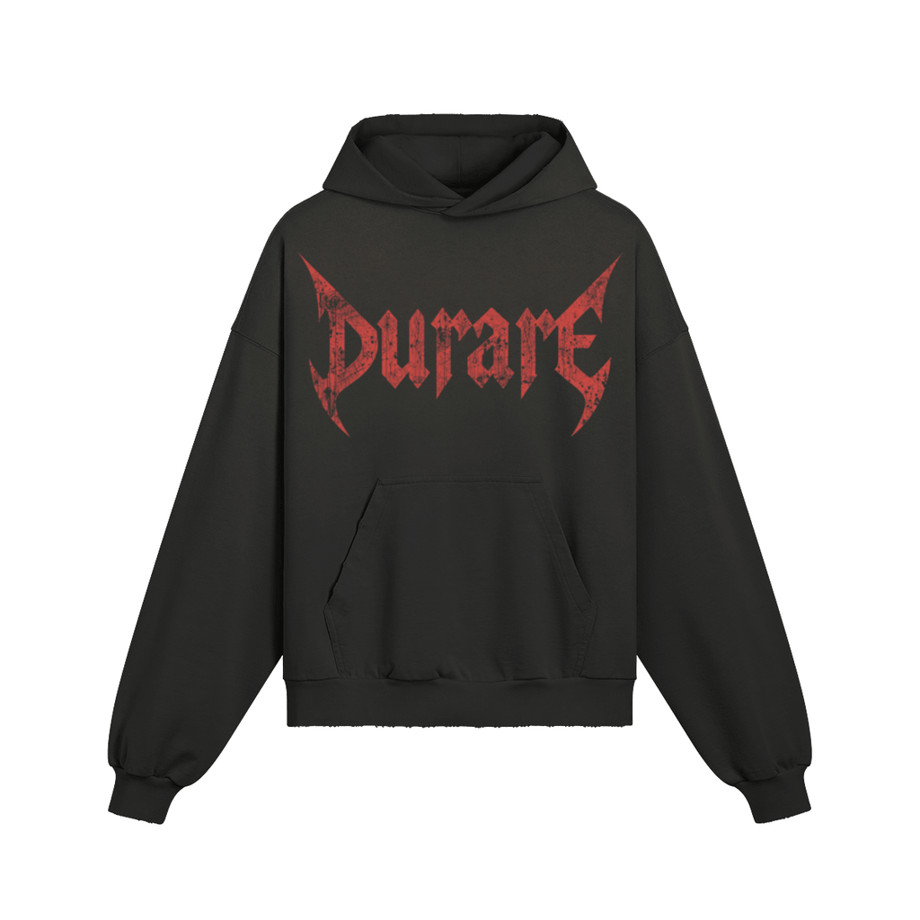 Durare Eternal Hoodie featuring a distressed design and kangaroo pocket, perfect for lounging and street style.