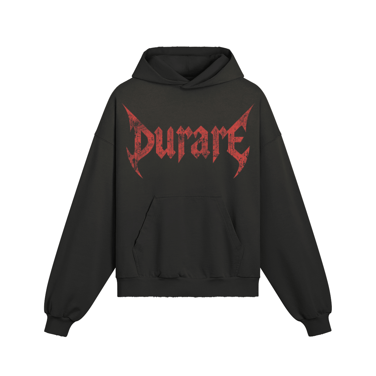 Durare Eternal Hoodie featuring a distressed design and kangaroo pocket, perfect for lounging and street style.